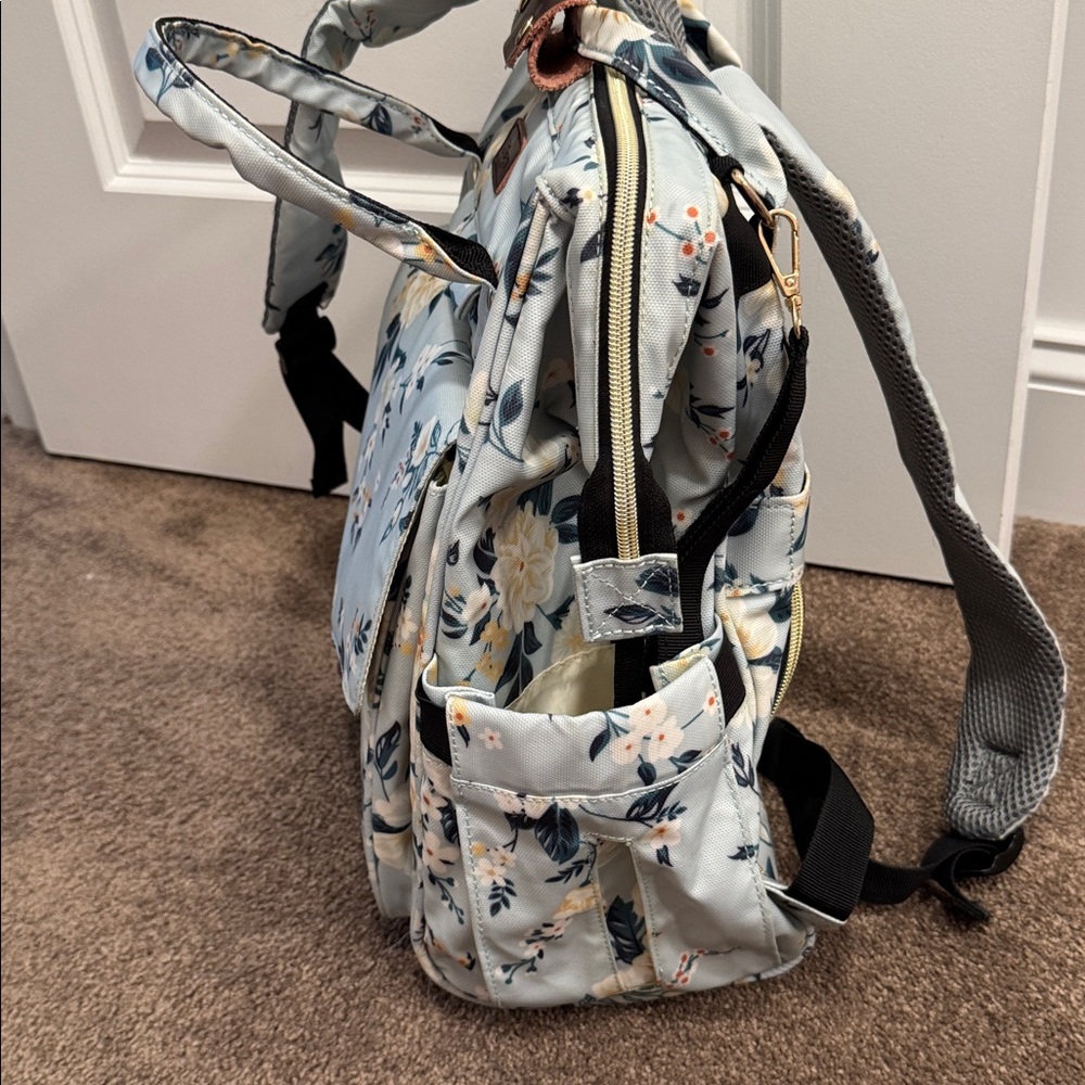 LitBear floral light blue diaper bag backpack - Picture 10 of 12